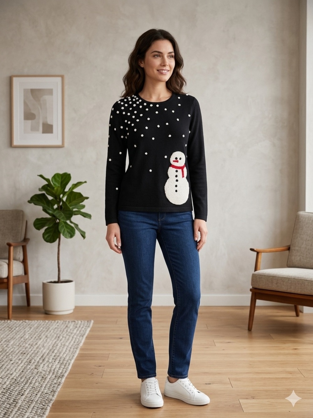 Vintage Talbots Snowman Knit Sweater - 3D Popcorn Snowflake Holiday Novelty